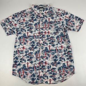 Columbia Mens Size M Rapid Rivers Printed Short Sleeve Shirt Lighthouse Sailboat